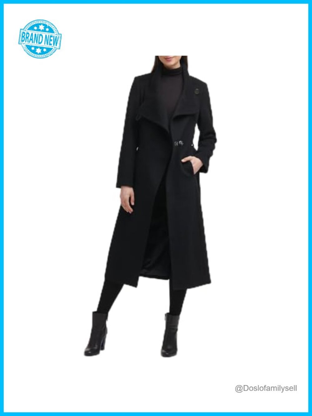 Wool-Blend Belted Maxi Coat Notch Collar Cold Weather Overcoat